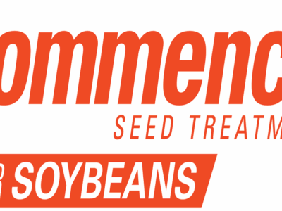 Logo with "Commence" in large orange letters, "Seed Treatment" in smaller orange text, and "For Soybeans" in bold white and orange text on a red banner below.