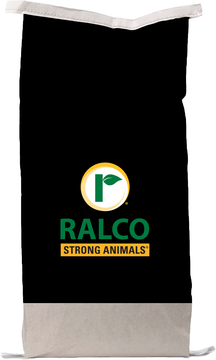 A black and white bag featuring the Ralco logo—a green "R" with a leaf—and the text "IntegraFlo for Poultry" along with "RALCO STRONG ANIMALS®" in green and yellow on the front.