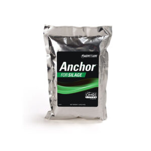 A 1.65 lb unopened silver foil bag labeled "Anchor Silage OMRI Listed" with a green swoosh design, featuring OMRI certification, is shown on a plain white background.