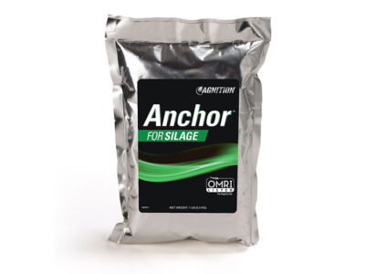 A 1.65 lb unopened silver foil bag labeled "Anchor Silage OMRI Listed" with a green swoosh design, featuring OMRI certification, is shown on a plain white background.