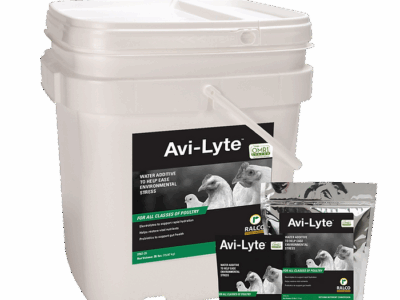 Avi-Lyte OMRI Listed includes a large white plastic container and two small packets, each with black and green labels featuring chickens and ducks.