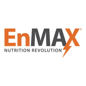The image displays the EnMax logo with "EnMax" in bold orange and gray letters, a lightning bolt forming part of the "X," and "NUTRITION REVOLUTION" in smaller gray text below.