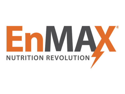 The image displays the EnMax logo with "EnMax" in bold orange and gray letters, a lightning bolt forming part of the "X," and "NUTRITION REVOLUTION" in smaller gray text below.