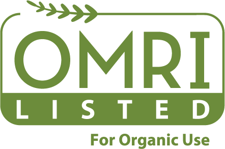 Green and white "OMRI Listed" logo with a leaf above the letters and the text "For Organic Use" below, indicating certification for approved organic products.