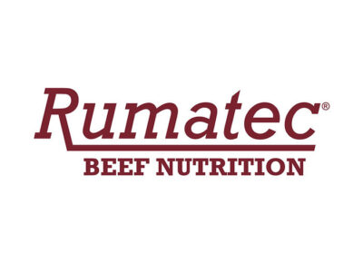 The image shows the RUMATEC logo in maroon text on a white background, with "Rumatec Cow/Calf" above a horizontal line and "BEEF NUTRITION" in bold capitals below.