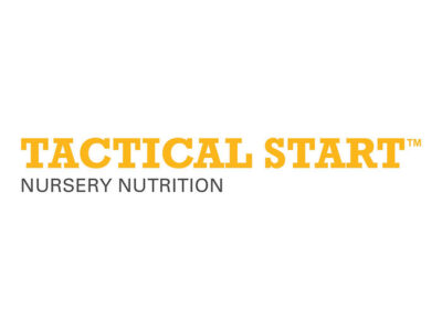 The image displays "TACTICAL START" in bold yellow uppercase letters, with "NURSERY NUTRITION" in smaller gray uppercase below, all on a white background. The product name is Tactical Start.