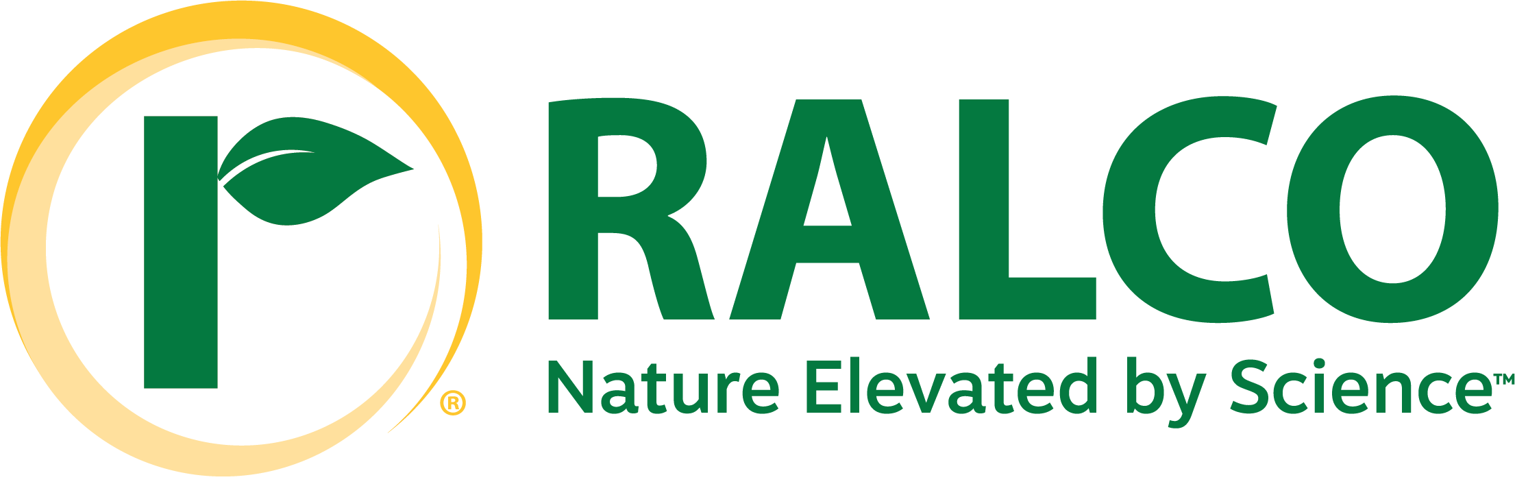 Logo for Ralco featuring a stylized green letter "R" with a leaf inside a yellow circle, next to the text "RALCO Nature Elevated by Science" in green letters.