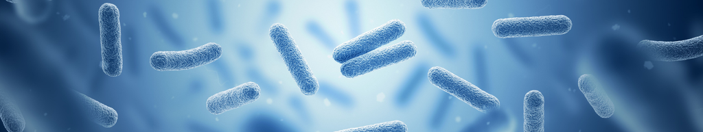 Digital illustration of blue rod-shaped bacteria floating against a blurred blue background, representing microscopic organisms in a scientific or medical context.