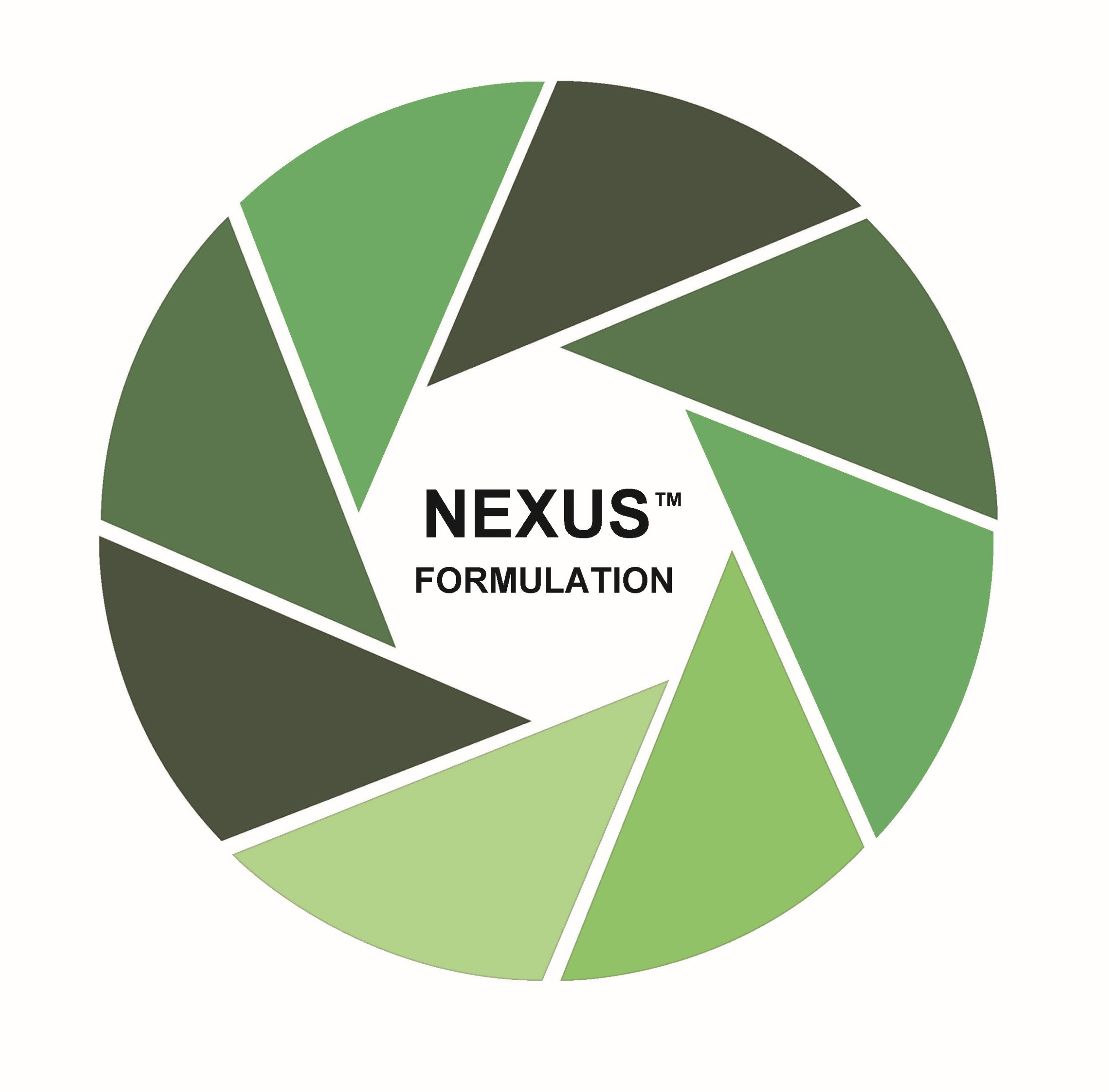 A circular logo with seven green segments resembling a camera shutter. The text "NEXUS FORMULATION" is centered inside the circle.
